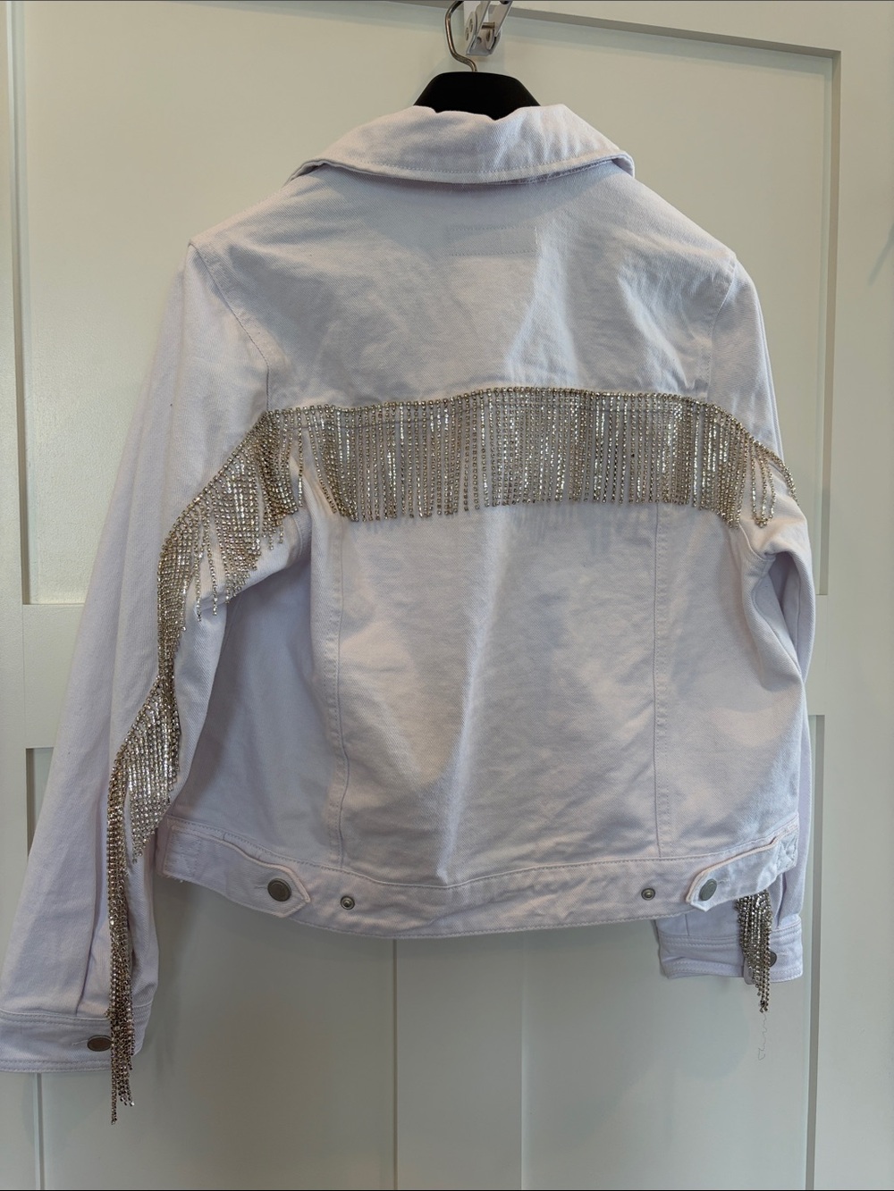 Women's White Rhinestone Fringe Denim Jacket - Blank NYC - M